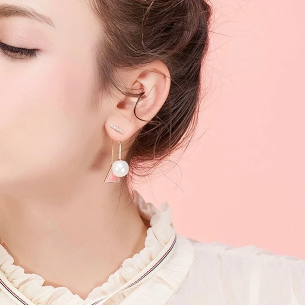Pearl & Rhinestone Geometric Earrings - Picture 5 of 7